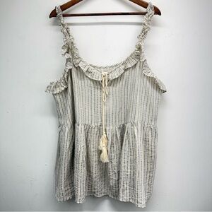 Hayden size 1XL Women’s Boho Blue Cream Striped Ruffle Strap Tank Top NWT